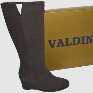 VALDINI DORA NEW NIB $280 6.5 M BROWN SUEDE LEATHER WEDGE HEEL KNEE HIGH BOOTS